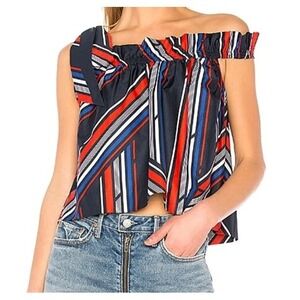 Gigi Hadid X Tommy Hilfiger Shirt Womens 2 Frill Tank Top Patriotic Off Shoulder